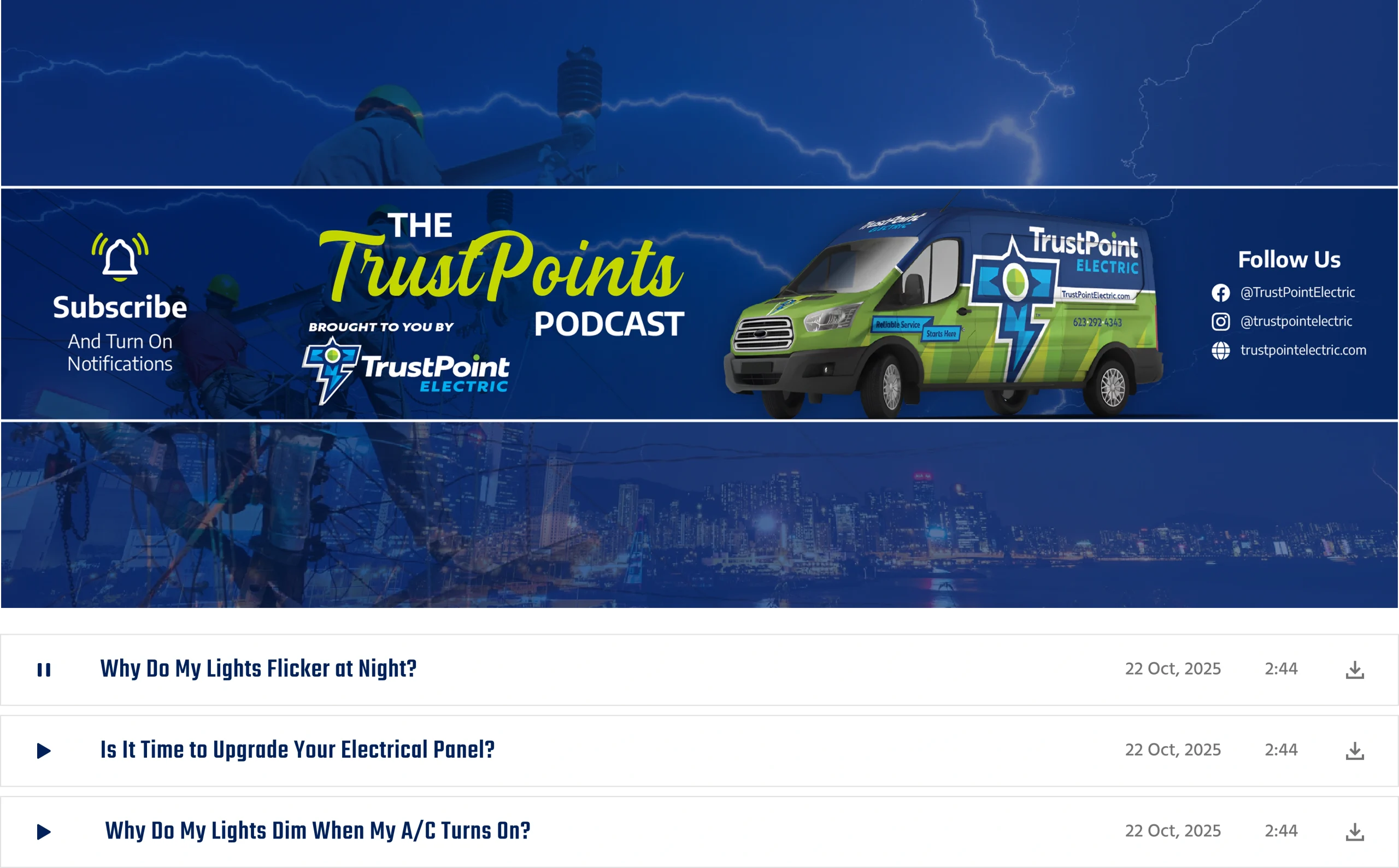 Trust Point banner service van and social links